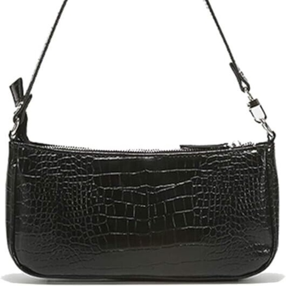 Black Barabum Retro Classic Clutch Shoulder Purse with Zipper! Crocodile Pattern - Picture 3 of 8